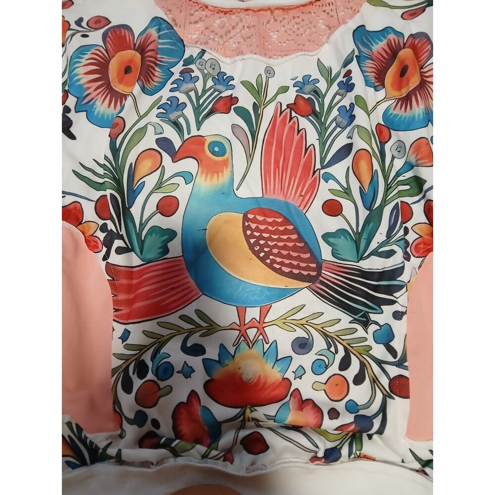 Tropical Bird with Colorful Flowers Sweatshirt/Pockets Medium NWOT - Picture 3 of 8